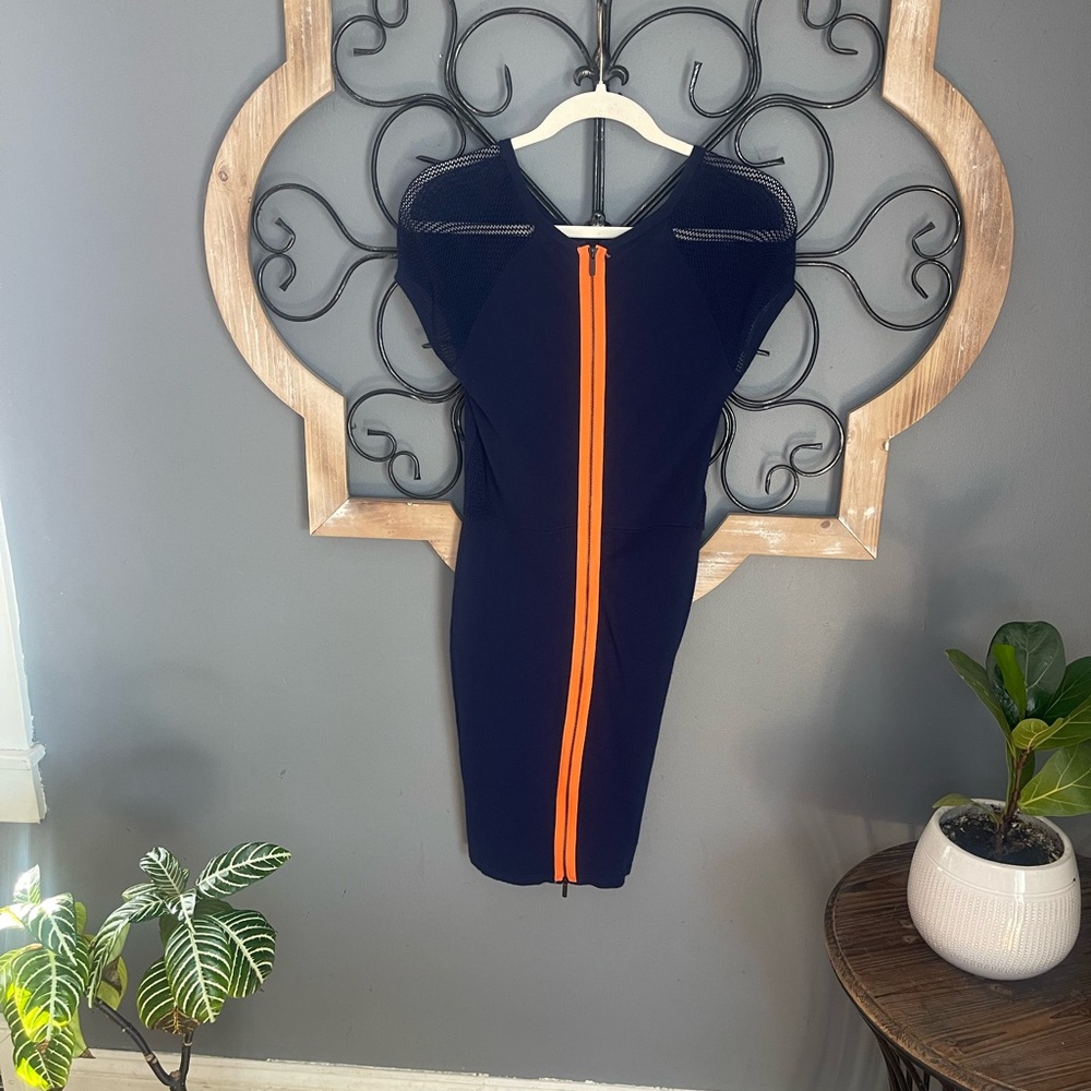John + Jenn Navy Midi Dress - Cool Orange Full Zip Back